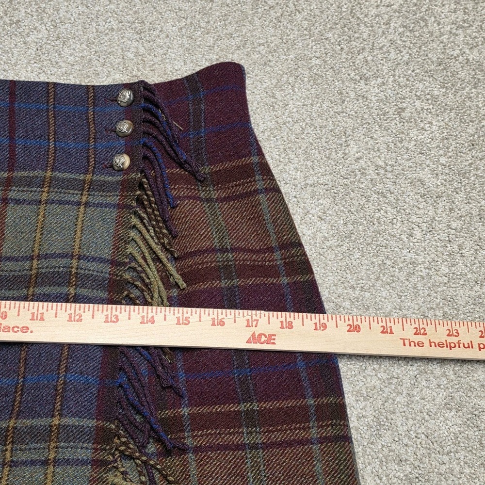 Vintage 90s Lauren Ralph Lauren 100% Plaid Lambswool Skirt Fringe Size 12 Office - Picture 8 of 8